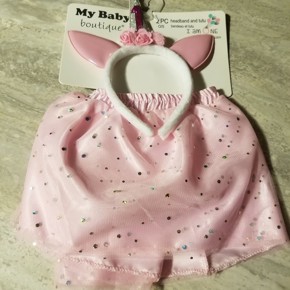Pink Unicorn Headband and Tutu First Birthday Set My Baby Boutique